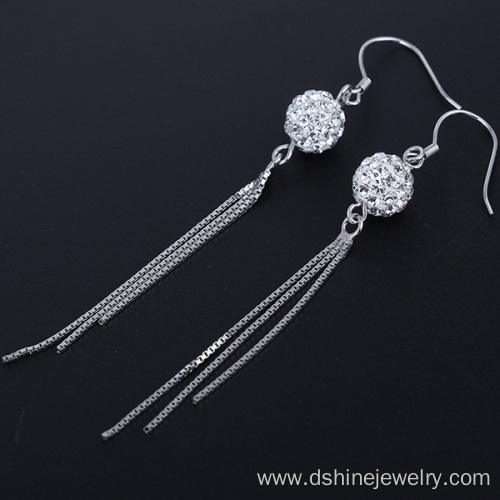 Silver Shamballa Hoop Earring For Women Chain Tassel Earring